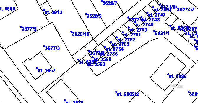 Parcela st. 2755 v KÚ Břeclav, Katastrální mapa