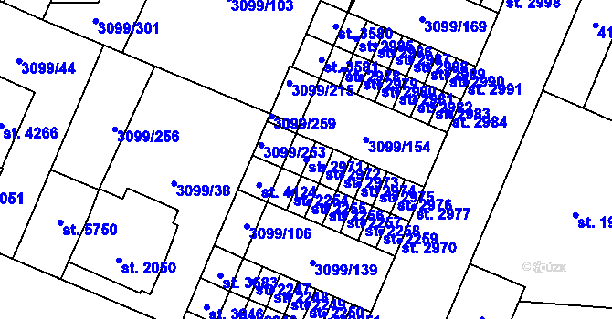 Parcela st. 2971 v KÚ Břeclav, Katastrální mapa