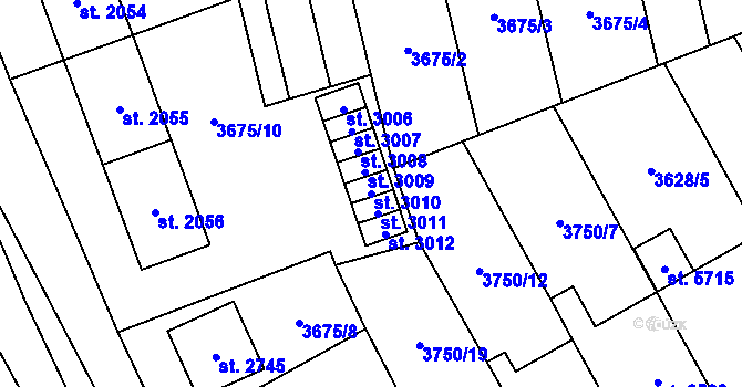Parcela st. 3010 v KÚ Břeclav, Katastrální mapa