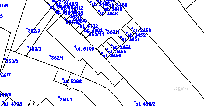 Parcela st. 3456 v KÚ Břeclav, Katastrální mapa