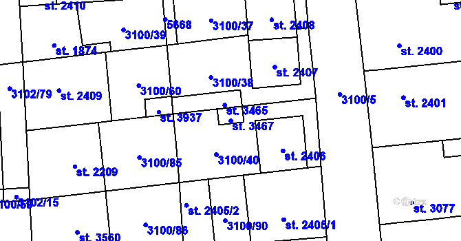 Parcela st. 3467 v KÚ Břeclav, Katastrální mapa