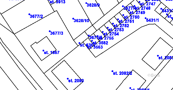 Parcela st. 3563 v KÚ Břeclav, Katastrální mapa