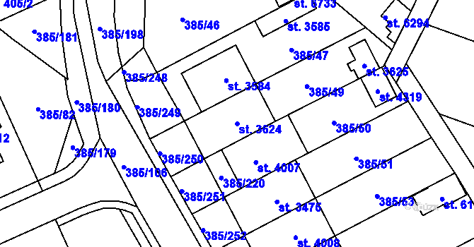 Parcela st. 3624 v KÚ Břeclav, Katastrální mapa