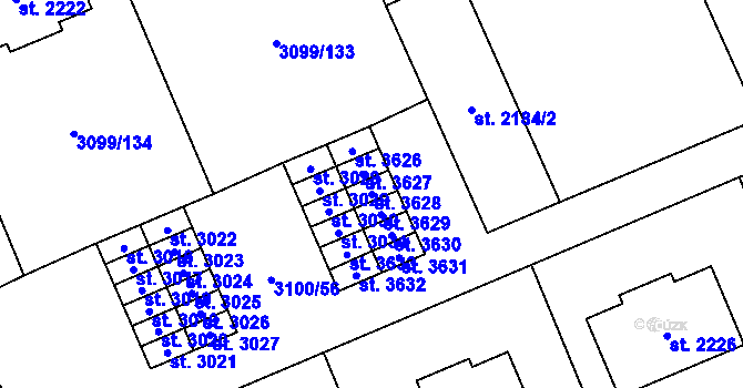 Parcela st. 3628 v KÚ Břeclav, Katastrální mapa