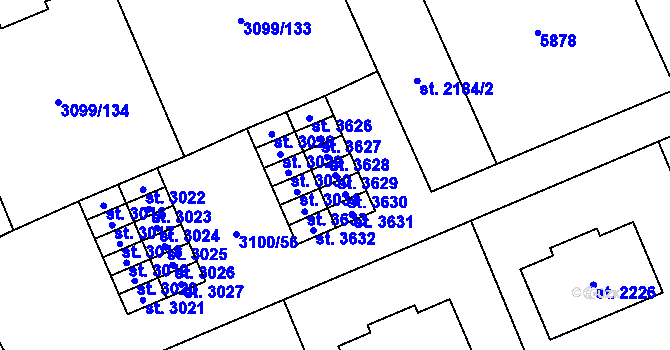 Parcela st. 3629 v KÚ Břeclav, Katastrální mapa