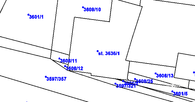 Parcela st. 3636/1 v KÚ Břeclav, Katastrální mapa