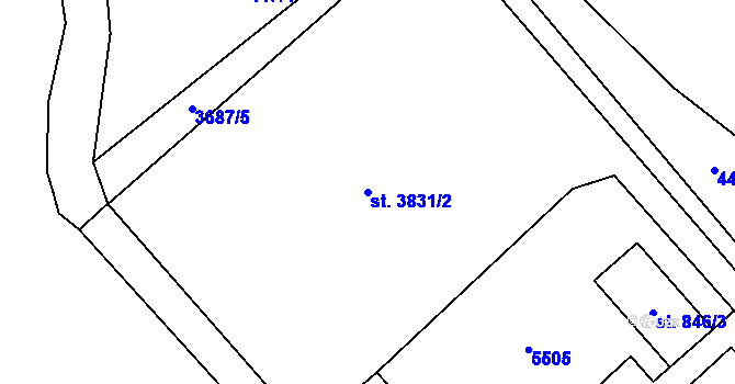 Parcela st. 3831/2 v KÚ Břeclav, Katastrální mapa