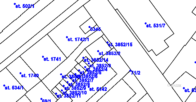 Parcela st. 3852/2 v KÚ Břeclav, Katastrální mapa