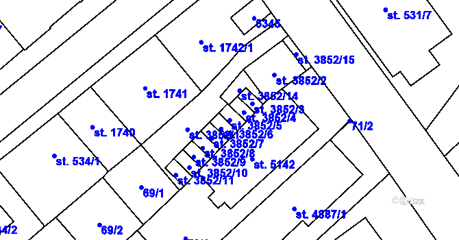 Parcela st. 3852/5 v KÚ Břeclav, Katastrální mapa