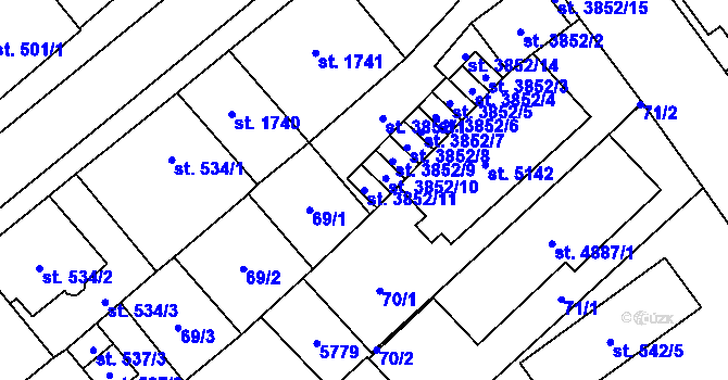 Parcela st. 3852/11 v KÚ Břeclav, Katastrální mapa