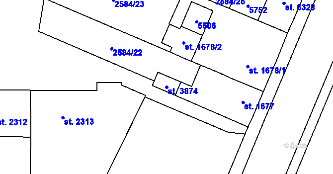 Parcela st. 3874 v KÚ Břeclav, Katastrální mapa