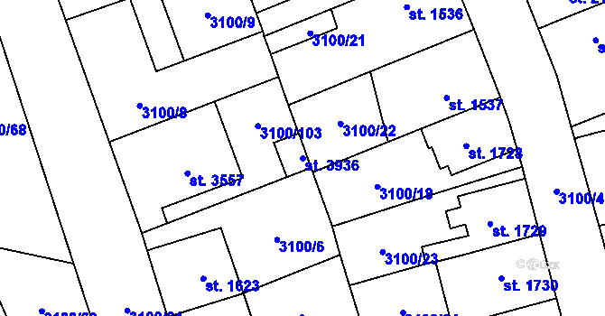 Parcela st. 3936 v KÚ Břeclav, Katastrální mapa