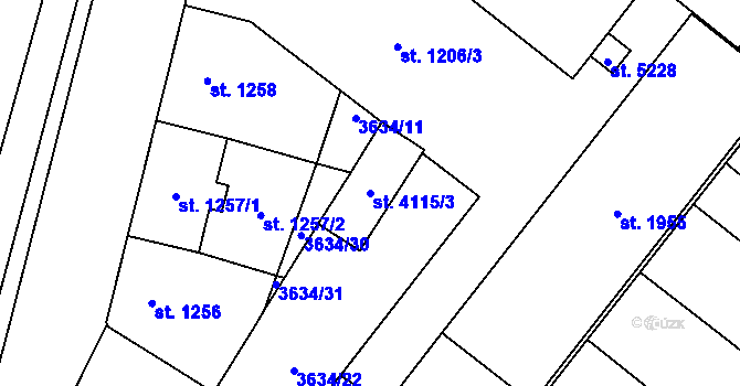 Parcela st. 4115/3 v KÚ Břeclav, Katastrální mapa