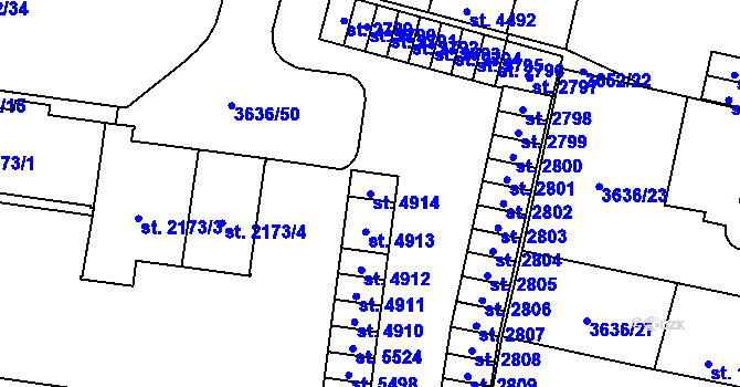 Parcela st. 4914 v KÚ Břeclav, Katastrální mapa