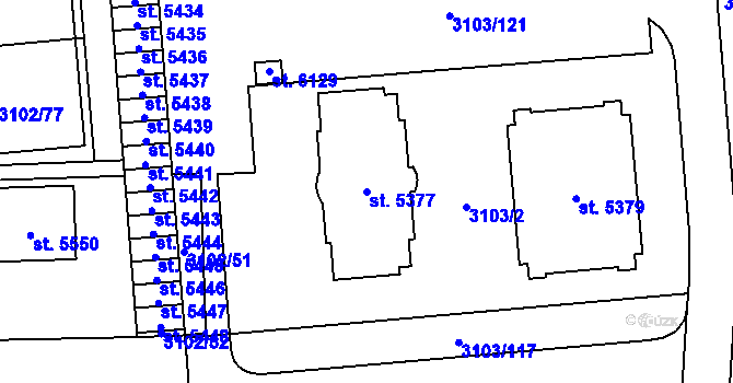 Parcela st. 5377 v KÚ Břeclav, Katastrální mapa