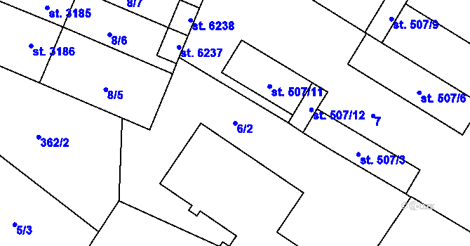 Parcela st. 6/2 v KÚ Břeclav, Katastrální mapa