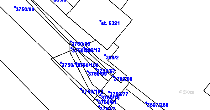 Parcela st. 309/2 v KÚ Břeclav, Katastrální mapa
