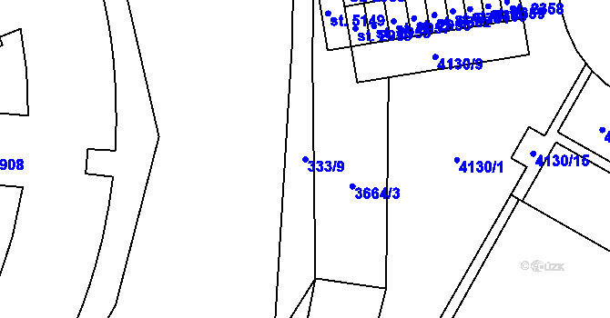 Parcela st. 333/9 v KÚ Břeclav, Katastrální mapa