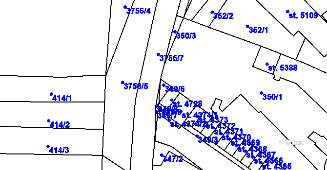 Parcela st. 349/6 v KÚ Břeclav, Katastrální mapa