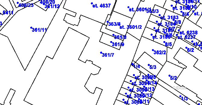 Parcela st. 361/7 v KÚ Břeclav, Katastrální mapa