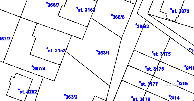 Parcela st. 363/1 v KÚ Břeclav, Katastrální mapa