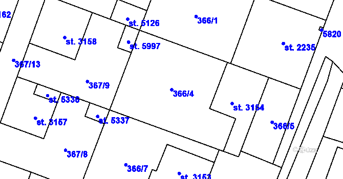 Parcela st. 366/4 v KÚ Břeclav, Katastrální mapa