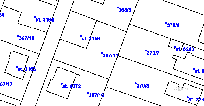 Parcela st. 367/11 v KÚ Břeclav, Katastrální mapa