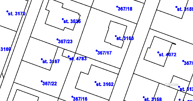 Parcela st. 367/17 v KÚ Břeclav, Katastrální mapa