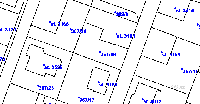 Parcela st. 367/18 v KÚ Břeclav, Katastrální mapa