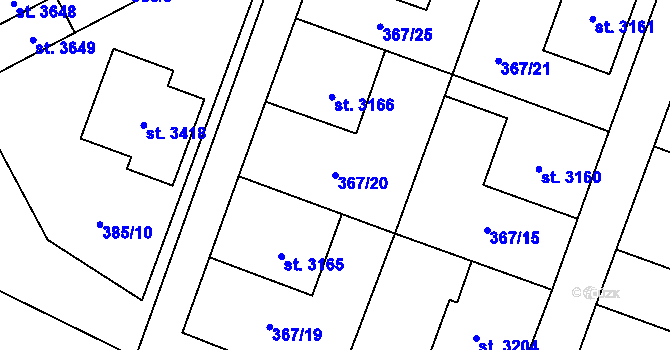 Parcela st. 367/20 v KÚ Břeclav, Katastrální mapa