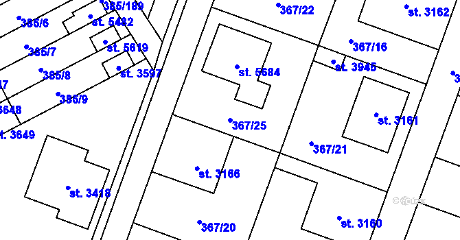 Parcela st. 367/25 v KÚ Břeclav, Katastrální mapa