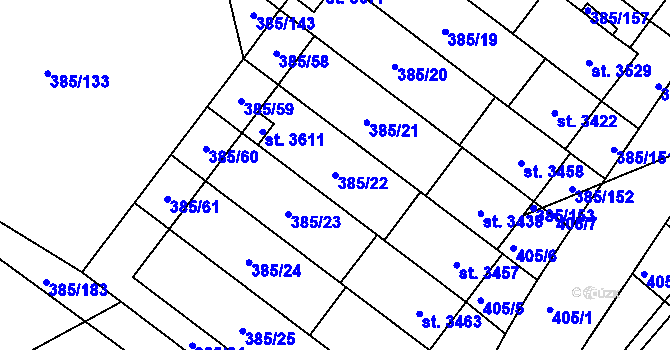 Parcela st. 385/22 v KÚ Břeclav, Katastrální mapa