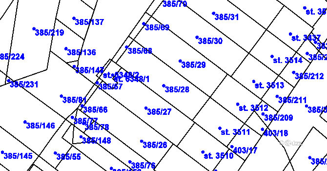 Parcela st. 385/28 v KÚ Břeclav, Katastrální mapa