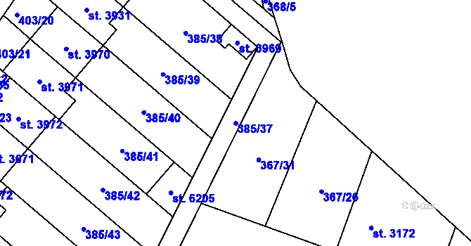 Parcela st. 385/37 v KÚ Břeclav, Katastrální mapa