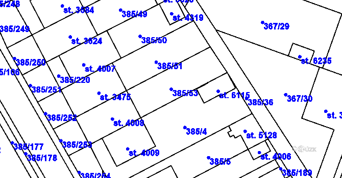Parcela st. 385/53 v KÚ Břeclav, Katastrální mapa