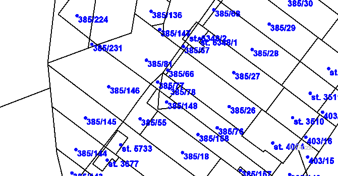 Parcela st. 385/78 v KÚ Břeclav, Katastrální mapa