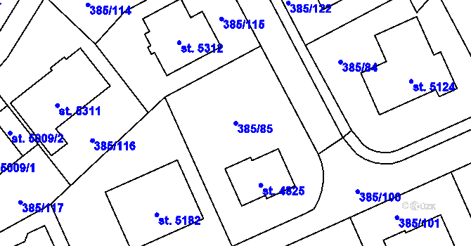 Parcela st. 385/85 v KÚ Břeclav, Katastrální mapa