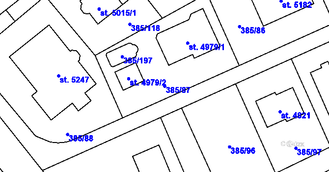 Parcela st. 385/87 v KÚ Břeclav, Katastrální mapa