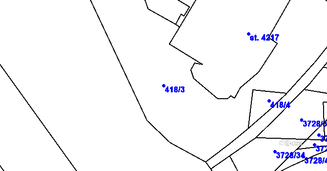 Parcela st. 418/3 v KÚ Břeclav, Katastrální mapa