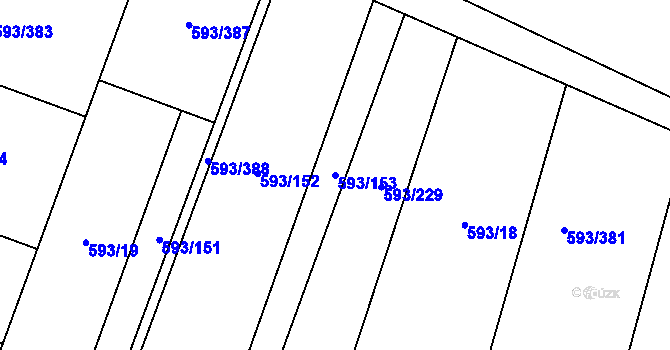 Parcela st. 593/153 v KÚ Břeclav, Katastrální mapa