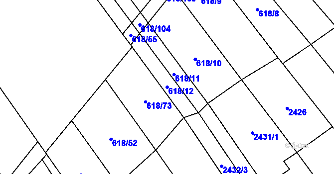 Parcela st. 618/12 v KÚ Břeclav, Katastrální mapa