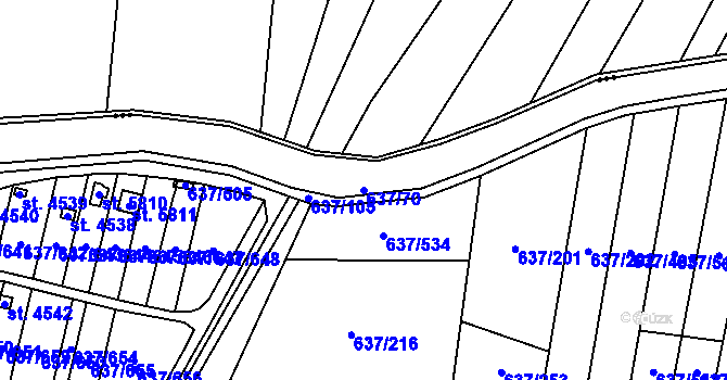 Parcela st. 637/70 v KÚ Břeclav, Katastrální mapa