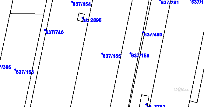 Parcela st. 637/155 v KÚ Břeclav, Katastrální mapa
