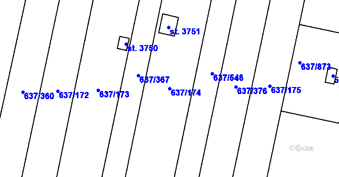 Parcela st. 637/174 v KÚ Břeclav, Katastrální mapa