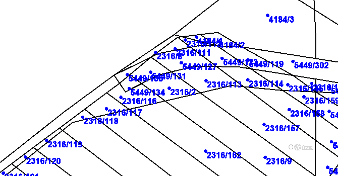Parcela st. 2316/2 v KÚ Břeclav, Katastrální mapa