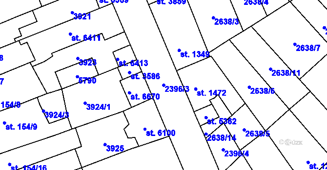 Parcela st. 2396/3 v KÚ Břeclav, Katastrální mapa