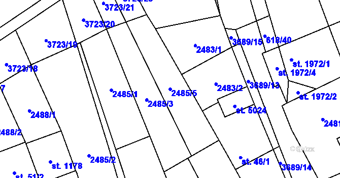 Parcela st. 2485/5 v KÚ Břeclav, Katastrální mapa