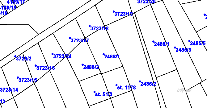 Parcela st. 2488/1 v KÚ Břeclav, Katastrální mapa