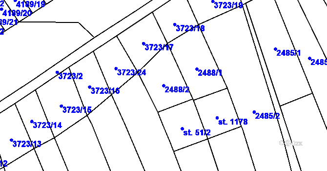 Parcela st. 2488/2 v KÚ Břeclav, Katastrální mapa