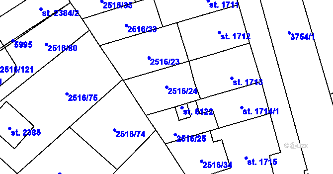 Parcela st. 2516/24 v KÚ Břeclav, Katastrální mapa